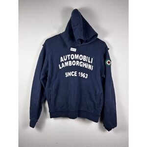 Automobili Lamborghini Since 1963 Distressed Navy Blue Hoodie Sweatshirt Medium